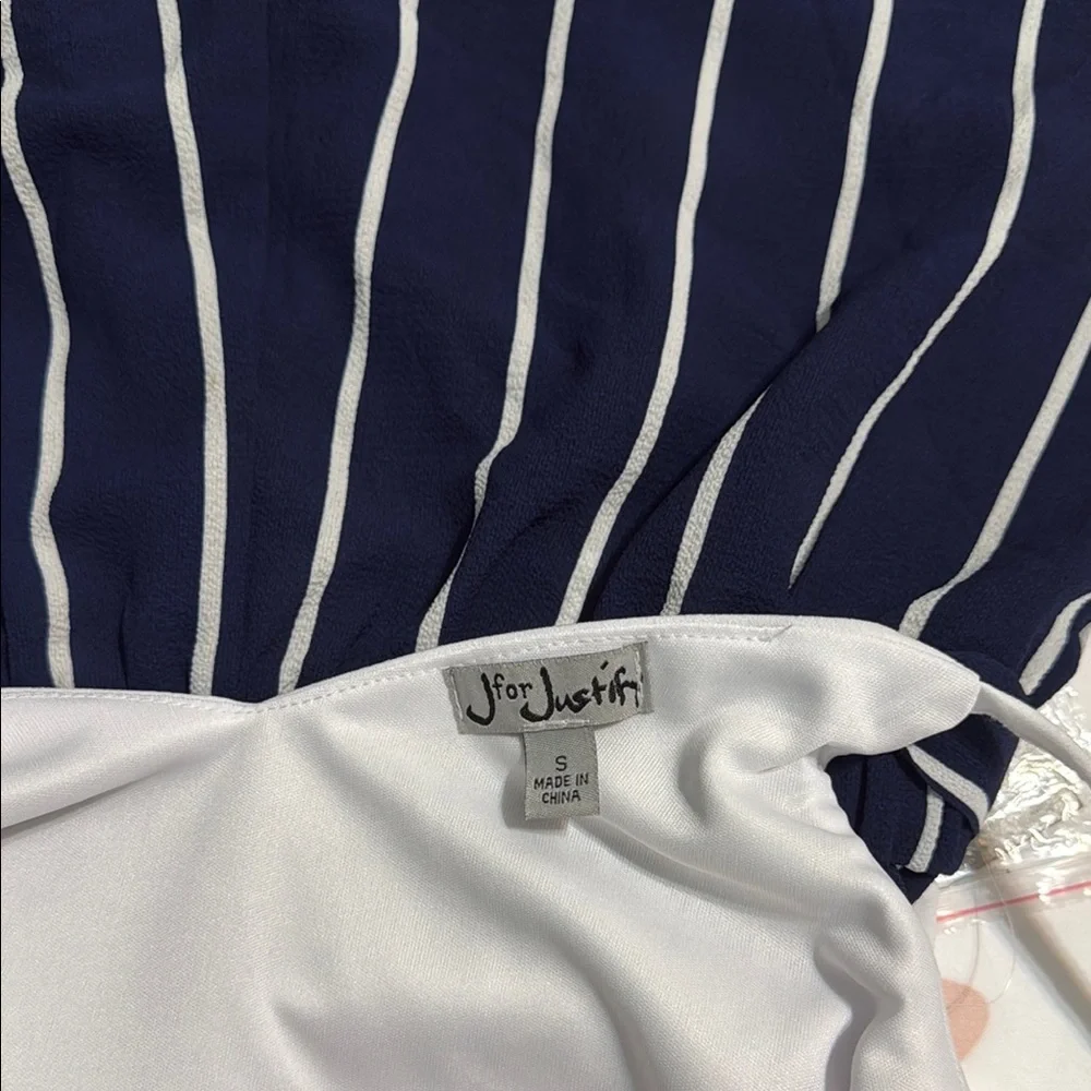 J for Justify White Top with Navy Striped Shorts